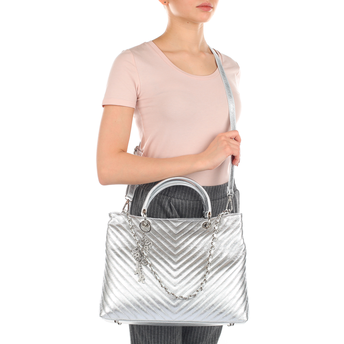 Женская стеганая сумка из металлизированной кожи Sara Burglar Giola