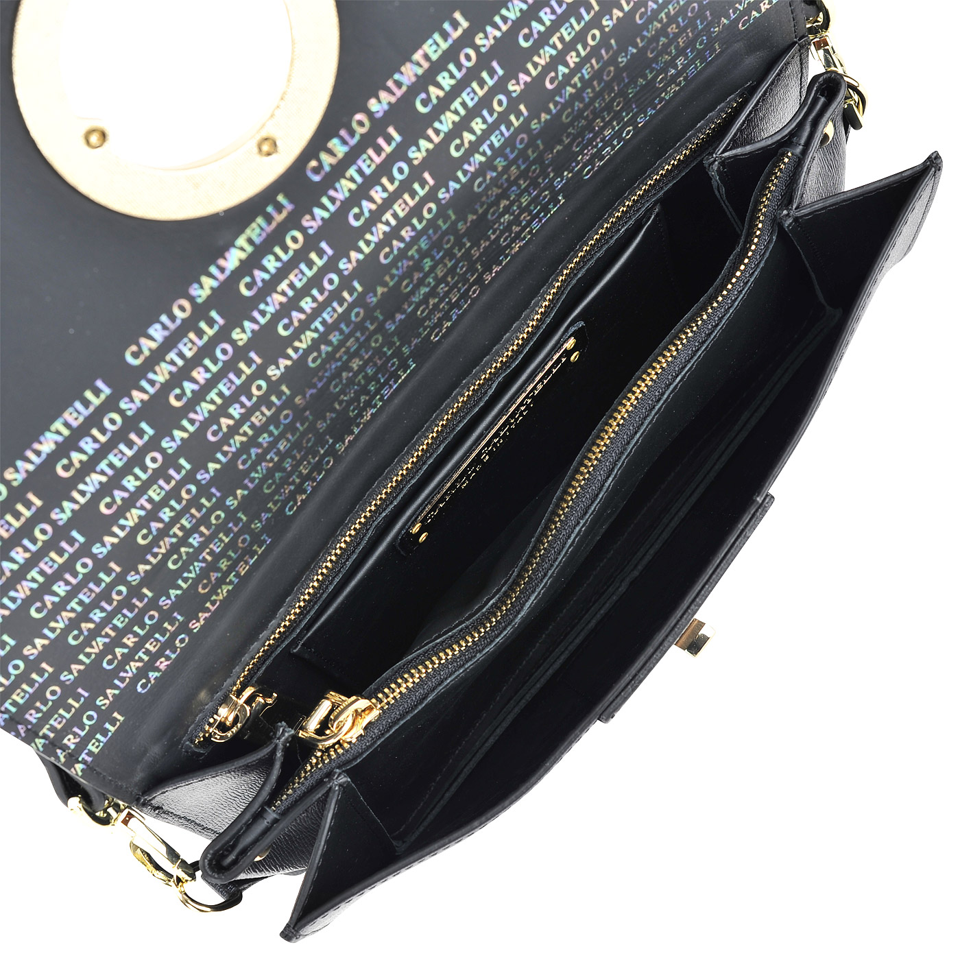 Маленькая женская сумочка из черной сафьяновой кожи через плечо Carlo Salvatelli Saffiano