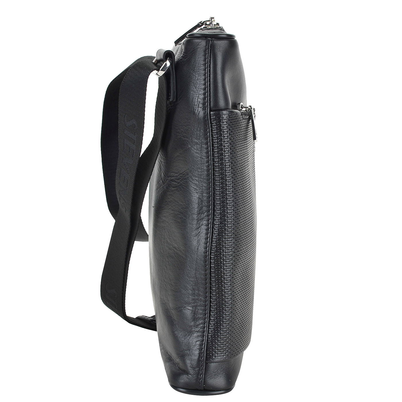 Практичная черная сумка из комбинированной кожи через плечо Stevens 